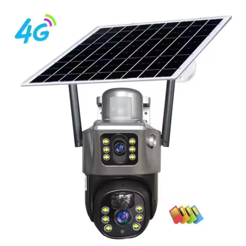 Solar Powered Security PTZ CCTV Camera Dual Lens Wireless Outdoor WiFi 4G Sim Card Solar Camera